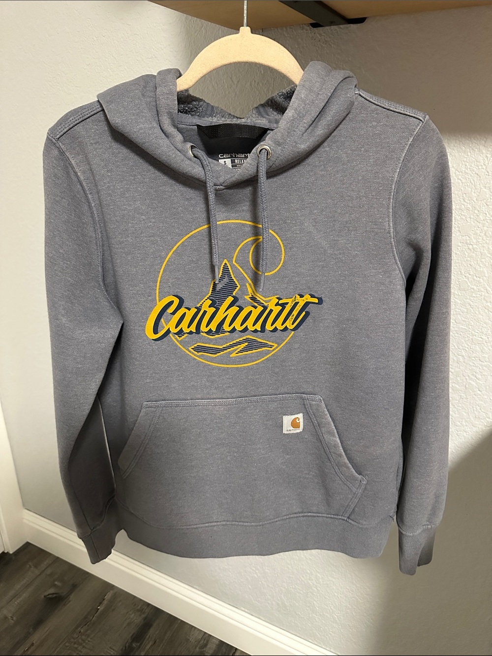 Carhartt Gray Crewneck Hoodie with Yellow Logo